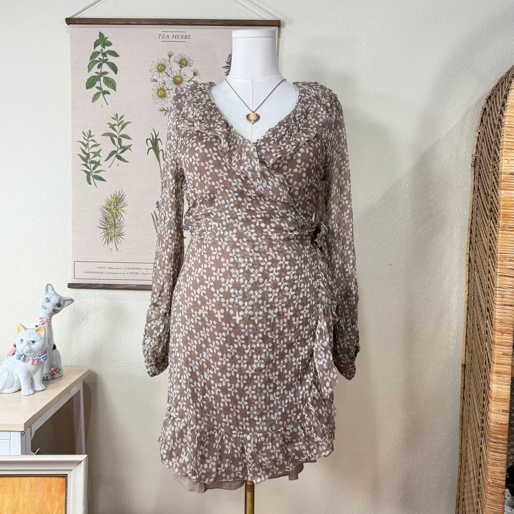 Cloe Cassandro Kimi Silk Mini Ruffle Wrap Dress Dolly Dainty Femme Romantic M
